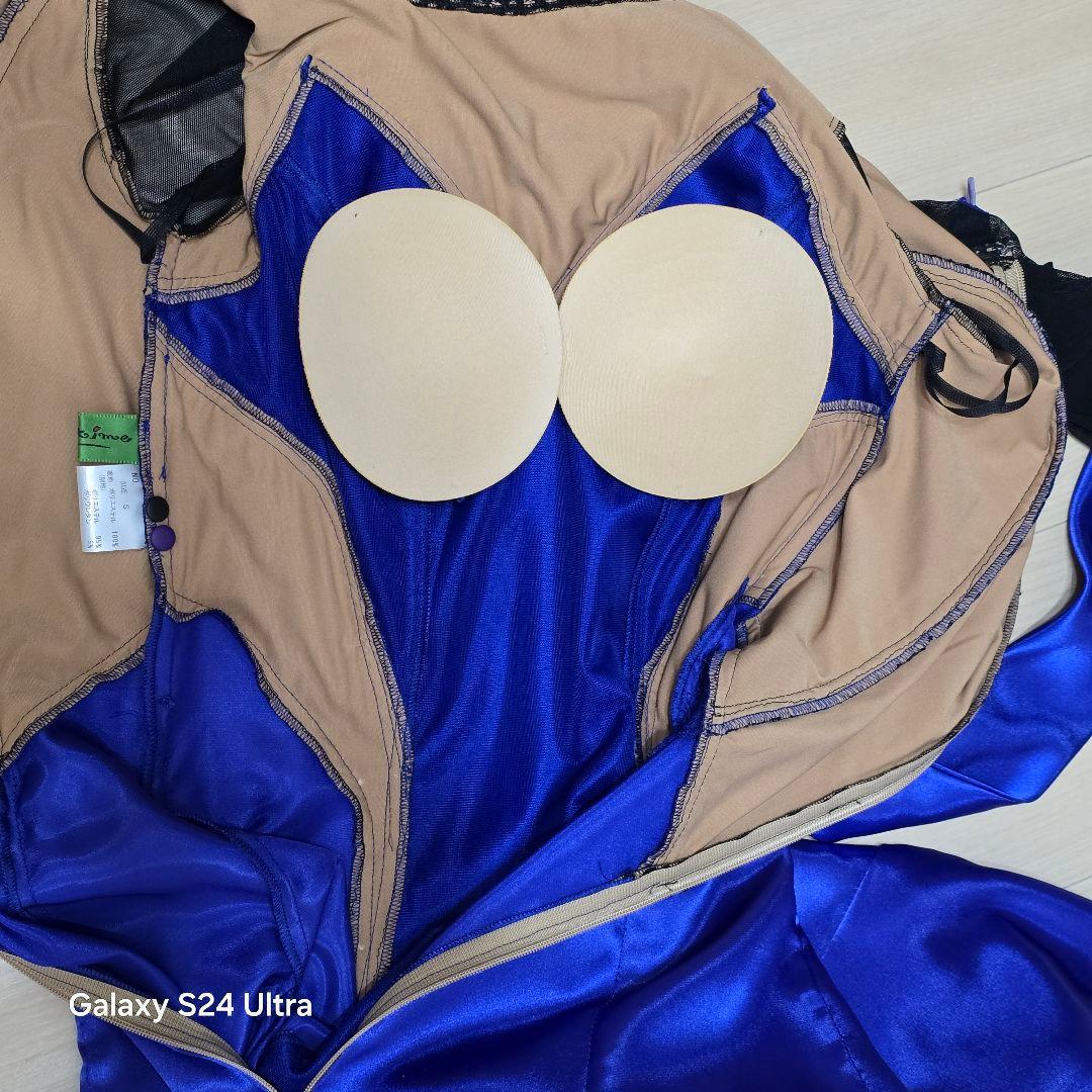 【新品未使用】社交ダンスドレス 濃いパープル サテン 長袖 Sサイズ