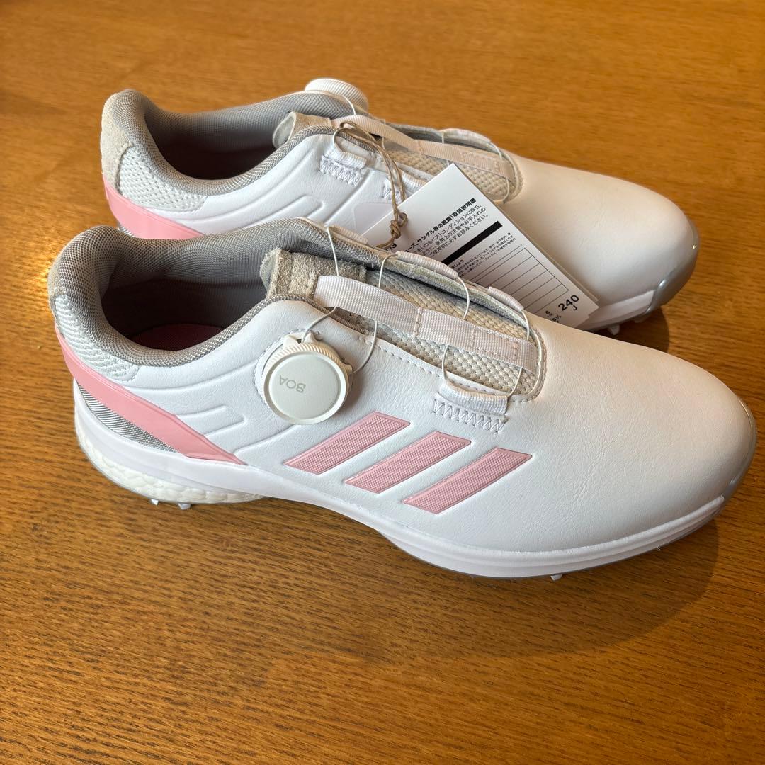 タグ付き未使用adidas BOOST ゴルフシューズ 女性用 ホワイト/ピンク