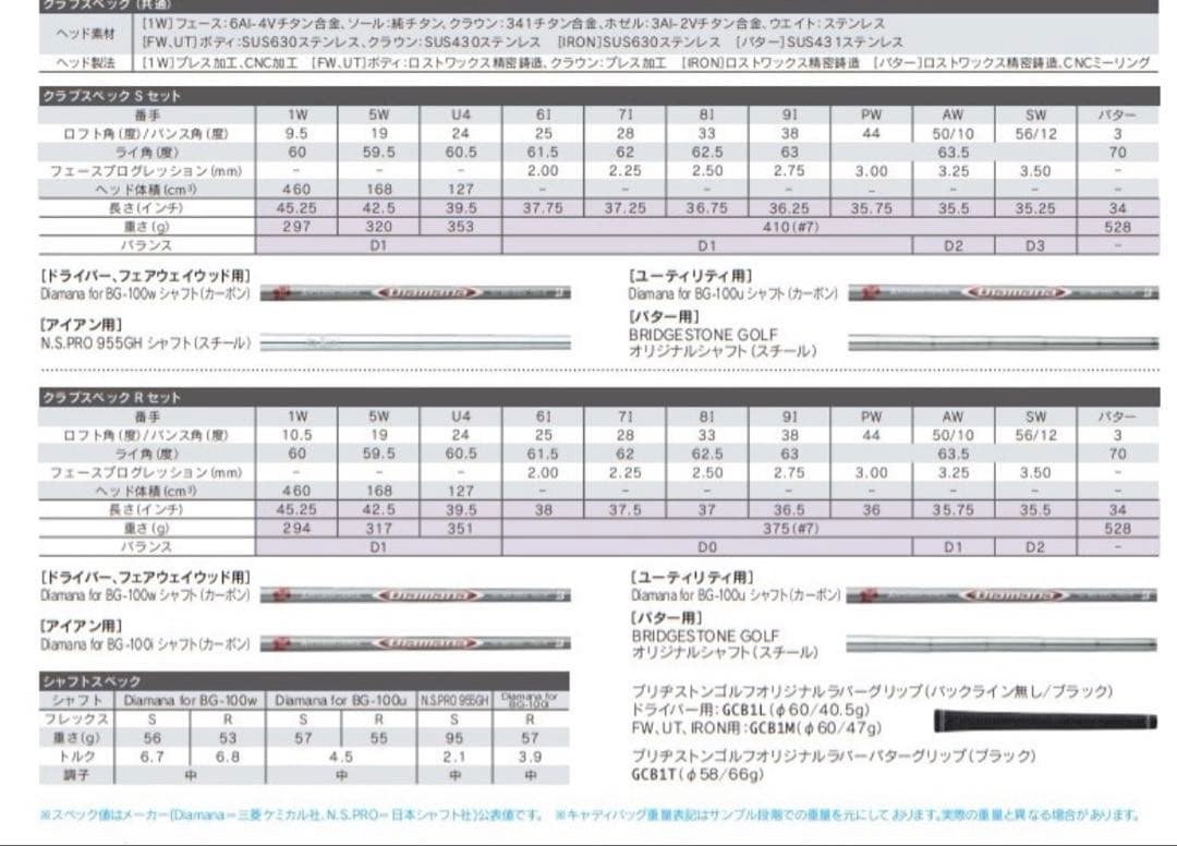 ブリヂストンゴルフ BG-100 メンズクラブセット11本 フレックスR
