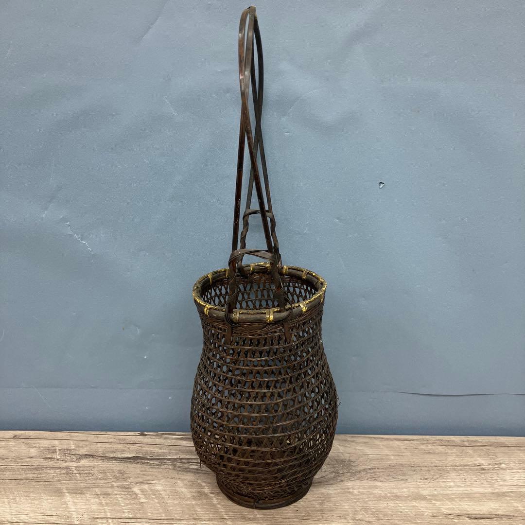 B-壁 竹細工 花籠 持ち手付き 花器 華道具 竹細工 花籠 花器 花入れ