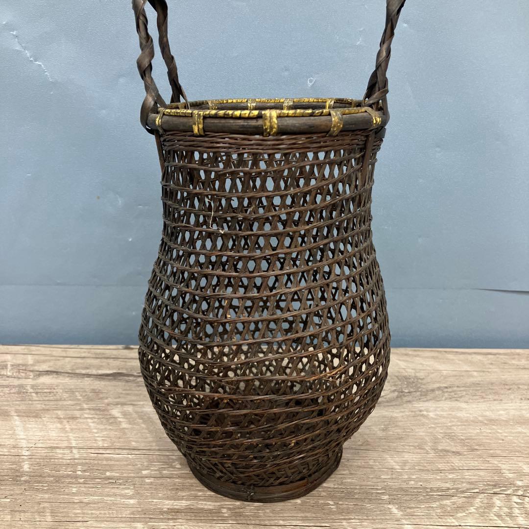 B-壁 竹細工 花籠 持ち手付き 花器 華道具 竹細工 花籠 花器 花入れ