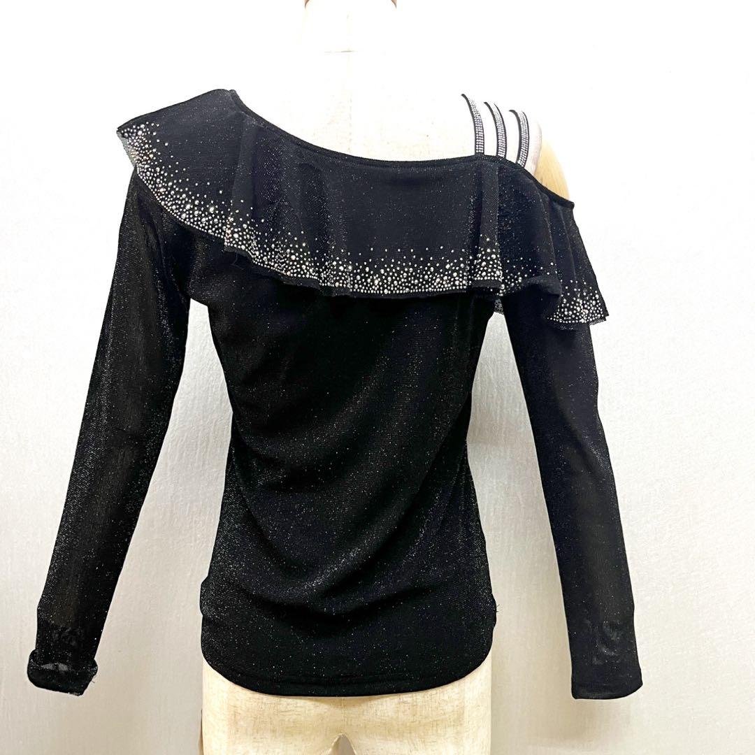 新品 社交ダンス トップス パワーネット ブラックラメ サイズ L