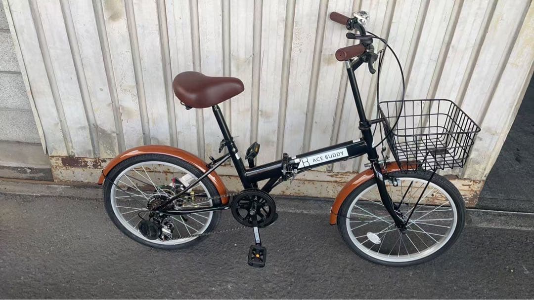 折りたたみ 自転車 20インチ シマノ 6段変速　ブラック　カゴ鍵
