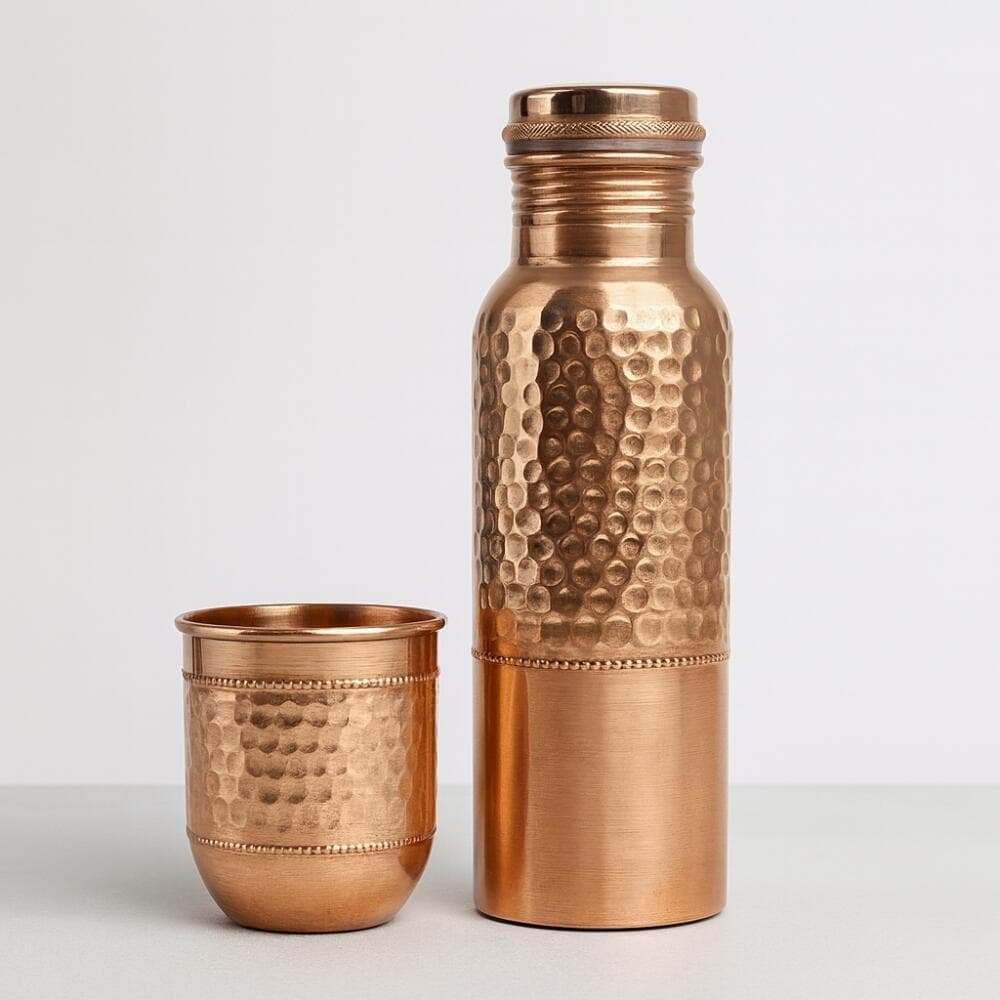 [4][新品] 銅製 純道 手打ち水筒 ウォーターボトル 600ml インド製