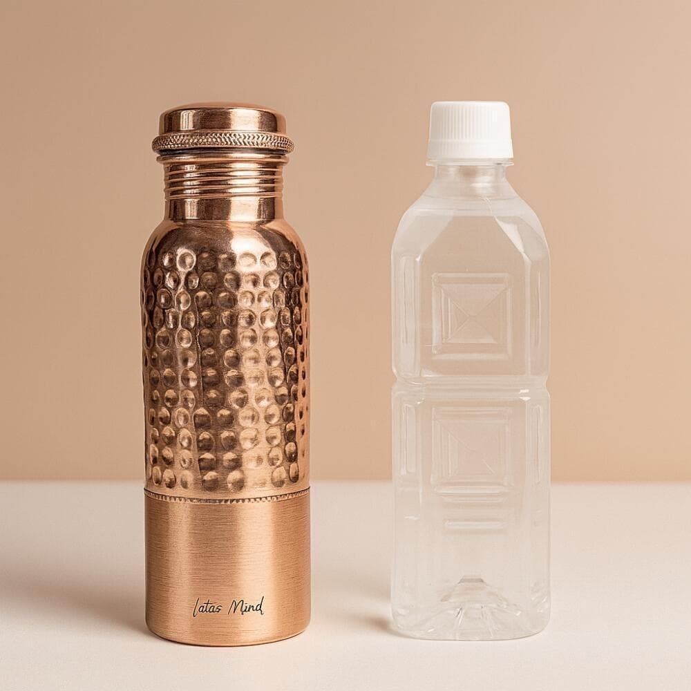 [4][新品] 銅製 純道 手打ち水筒 ウォーターボトル 600ml インド製