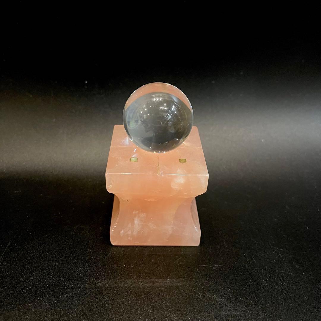 本水晶 天然ロッククリスタル 水晶玉 球体 ローズクォーツ 台座付 縁起物 風水