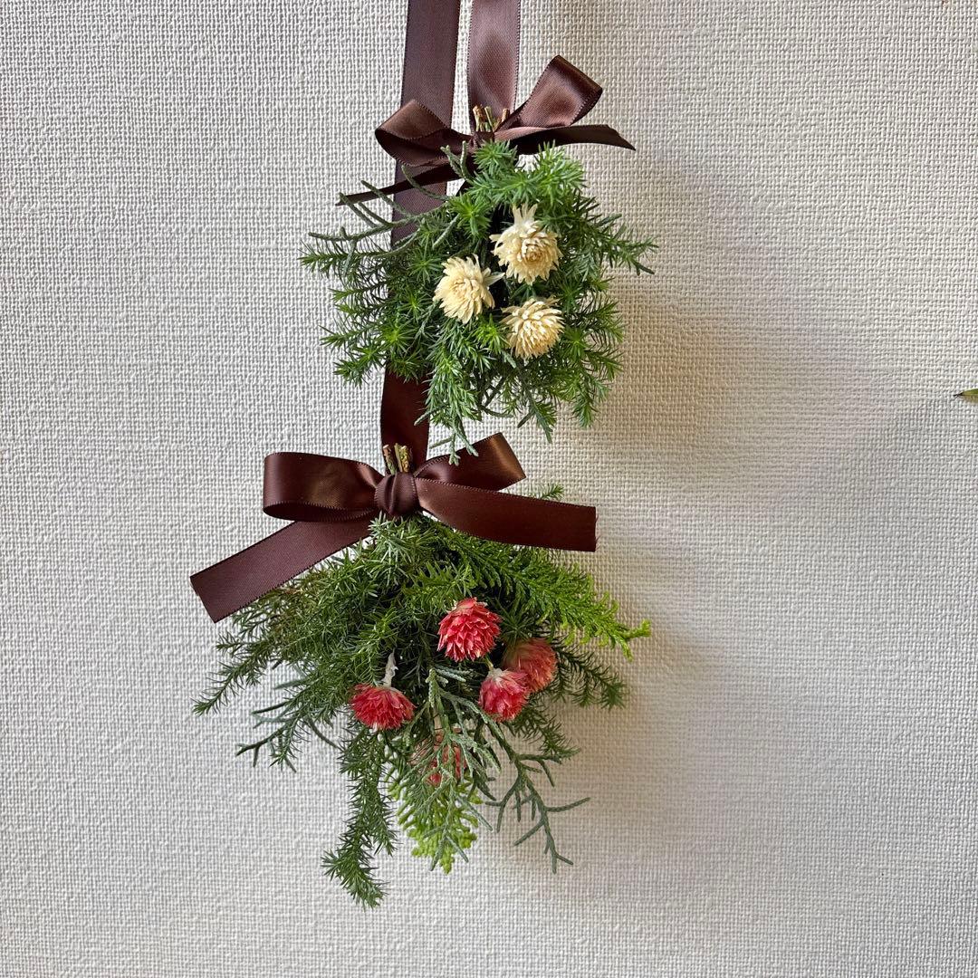 ＊Natural＊クリスマススワッグ　ゆらゆらツインズ☆ドライフラワースワッグ