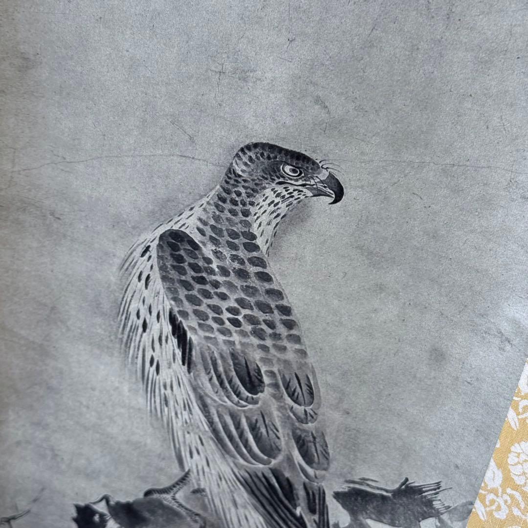【名品】如圭雪村 松鷹図 掛け軸 重文復刻 水墨画 骨董 解説書・箱付き