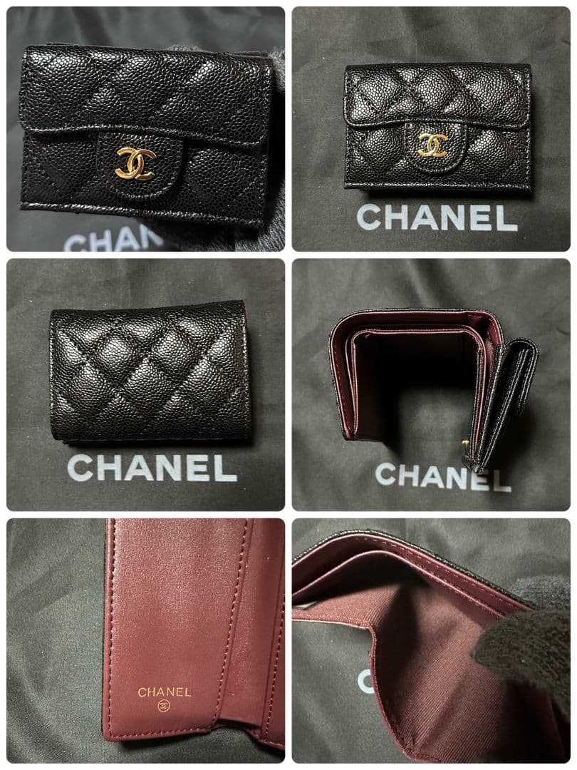 CHANELキャビアスキンレザー コンパクト財布ブラック×ゴールド