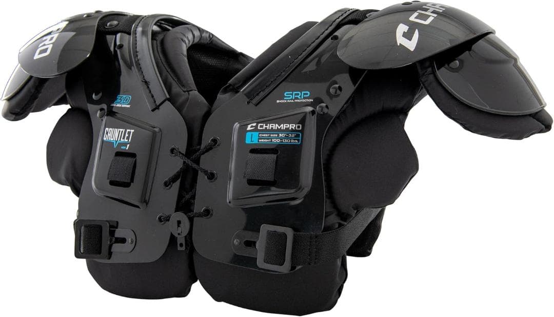 CHAMPRO Gauntlet 1 フットボールショルダーパッド、L、ブラック