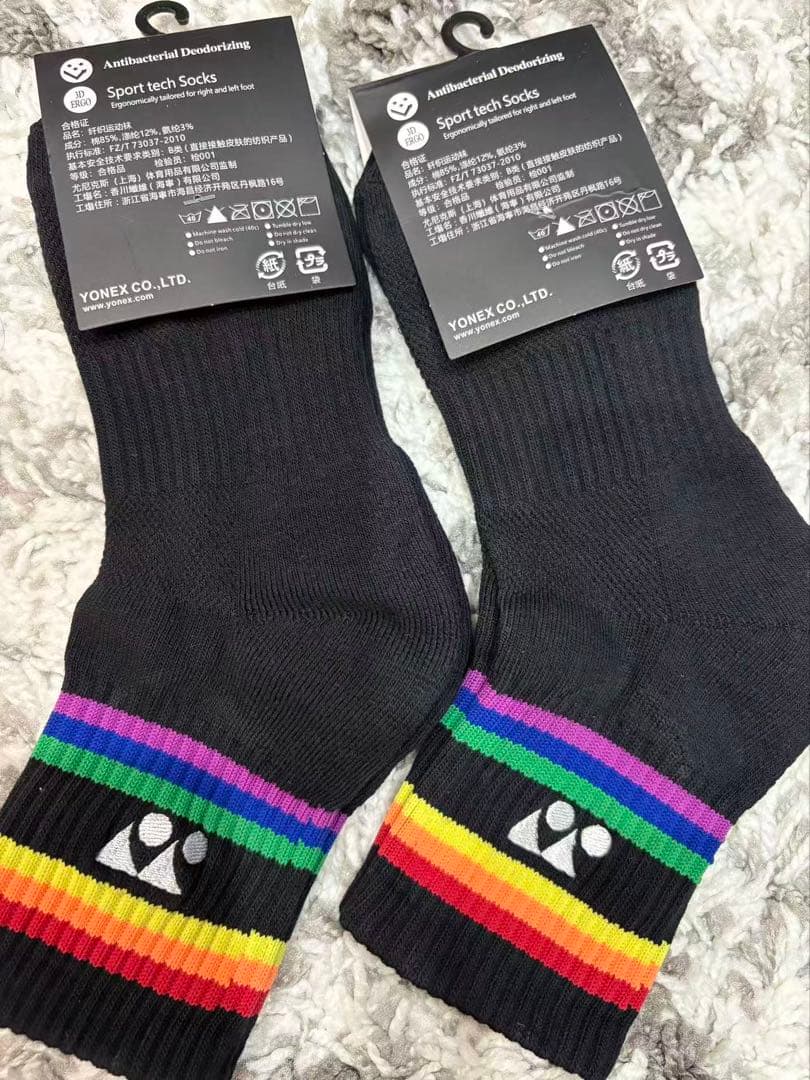 ヨネックスソックス　靴下　レインボー色　スポーツソックス 9足