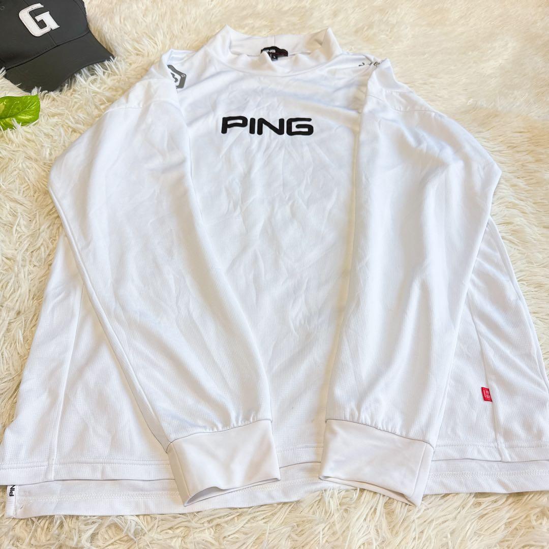 【ピン】美品 モックネック 長袖 ビックロゴ Lサイズ メンズ