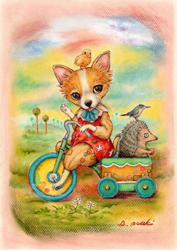 ✨特別価格【原画】『ジョルジュ西へ』（チワワ　パステル画　動物画　風景画）