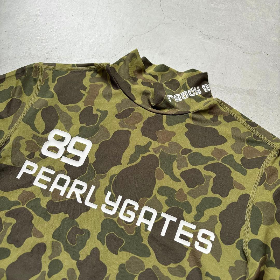 【極美品】PEARLY GATES 長袖インナーモックネックシャツ ロゴ 迷彩