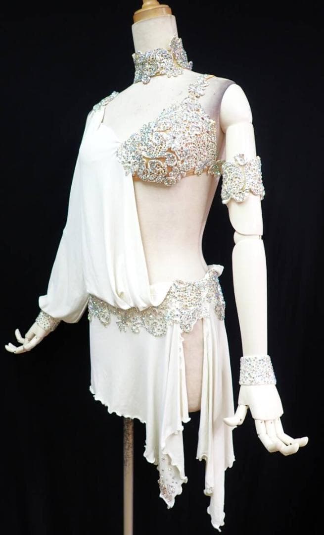 B1594★SM★オフ白/スワロフスキー/ラテンドレス☆社交ダンス