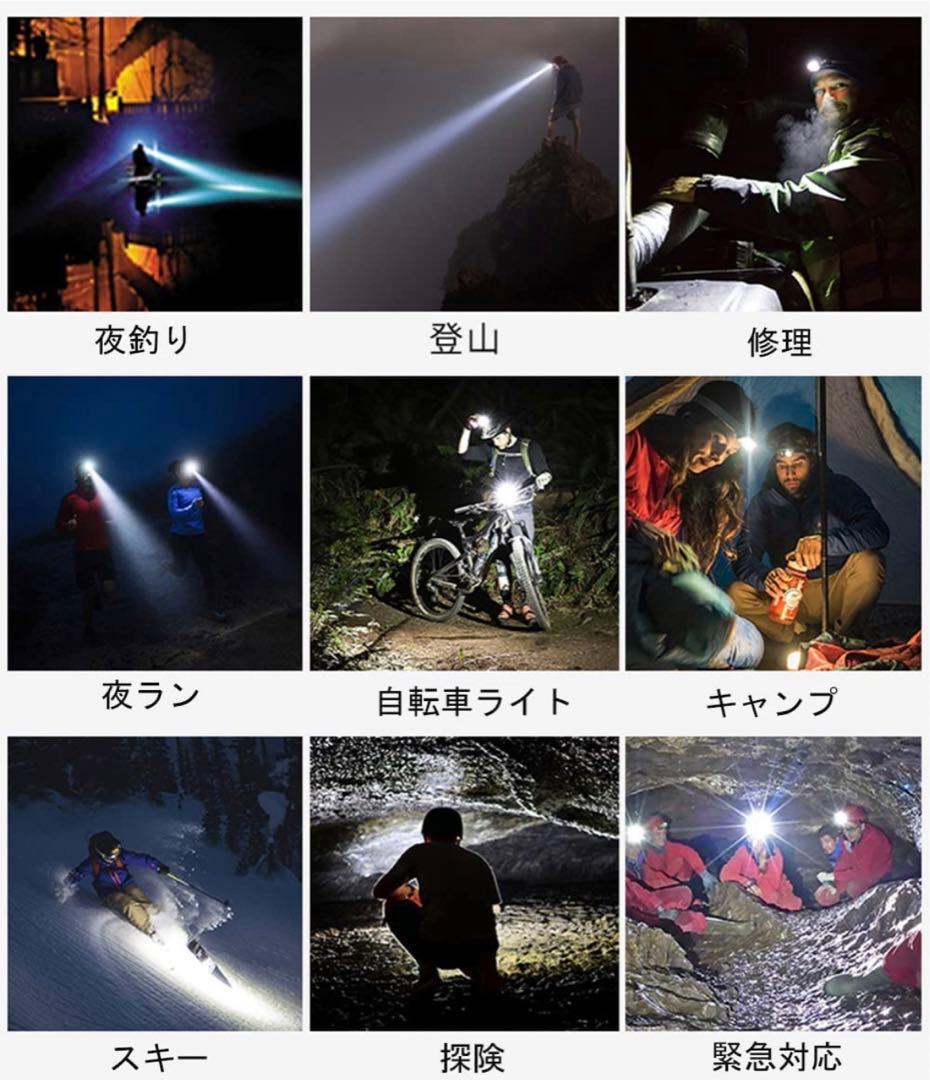 LED ヘッドライト USB 充電式 高輝度 8モードヘッドランプディスプレイ