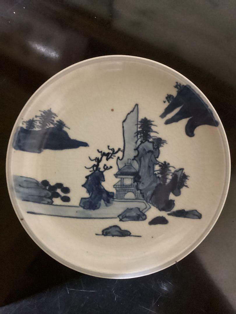 初期伊万里　染付風景図　江戸期中皿幅約20.8cm 24日最終出品