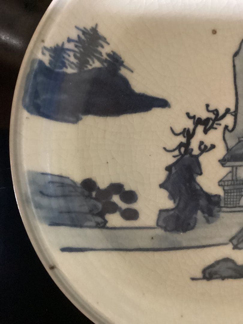 初期伊万里　染付風景図　江戸期中皿幅約20.8cm 24日最終出品