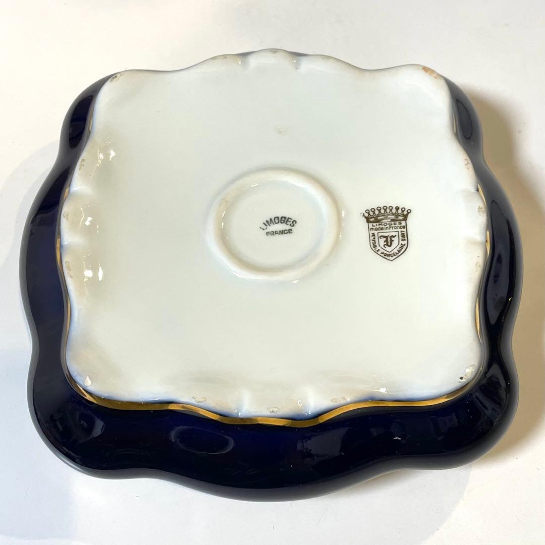 リモージュ　紺色×ゴールド　陶器小物入れ