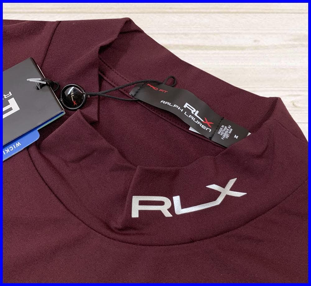 【新品】RLXラルフローレンゴルフシャツジャージーモックネックロンTボルドーM