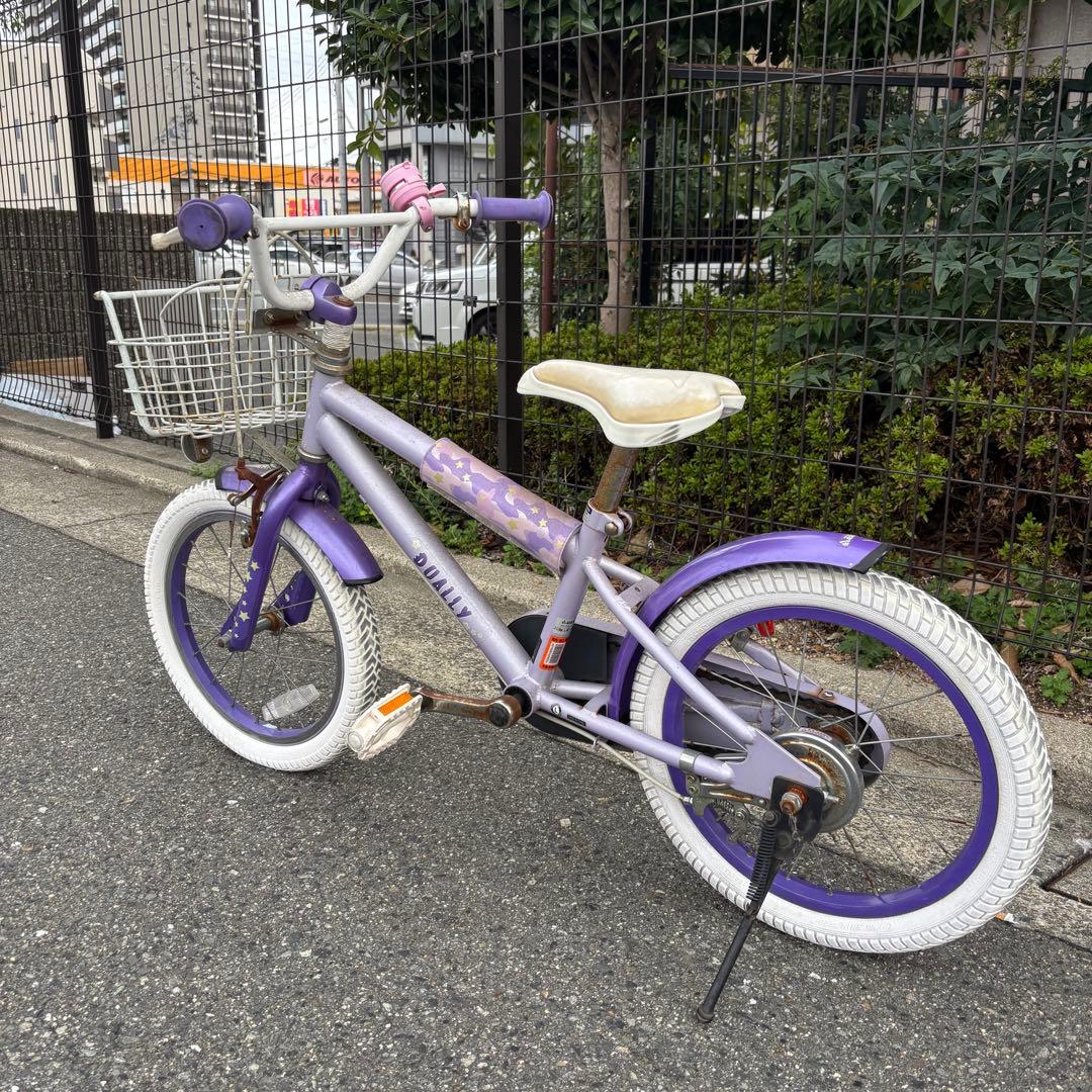 16インチ 自転車 女の子　子供用　DUALLY 紫　パープル
