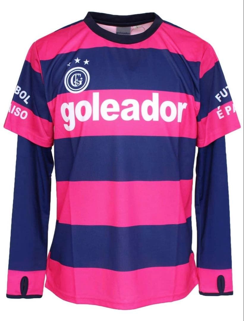 goleadorボーダー昇華トップス＋レイヤードパンツセットピンク×ネイビーXL