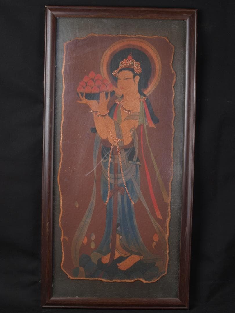 中国唐時代　敦煌莫高窟壁画 彩絵　人物像 発掘品 AK1724A10-4