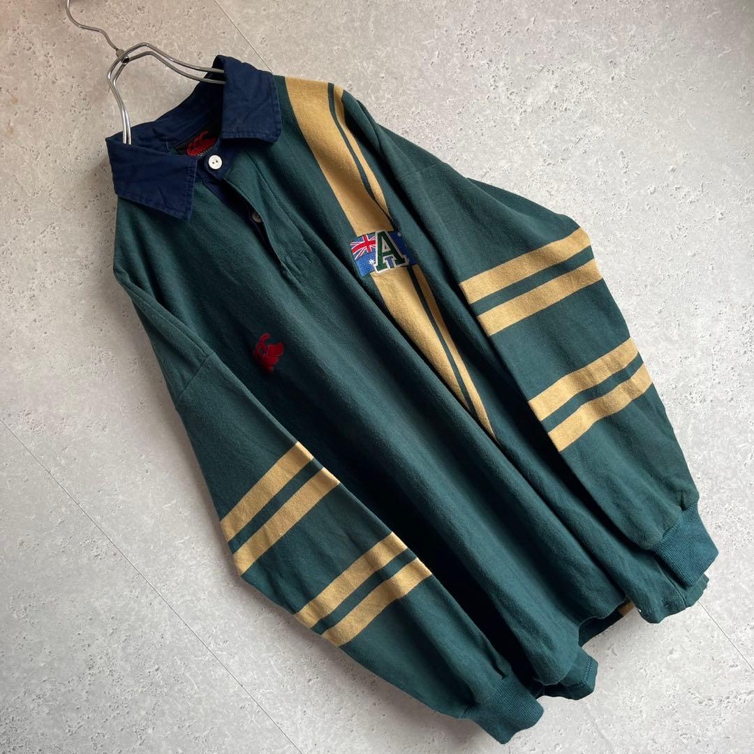 オールド 90s カンタベリー オーストラリア 長袖 ラガーシャツ 刺繍ロゴ