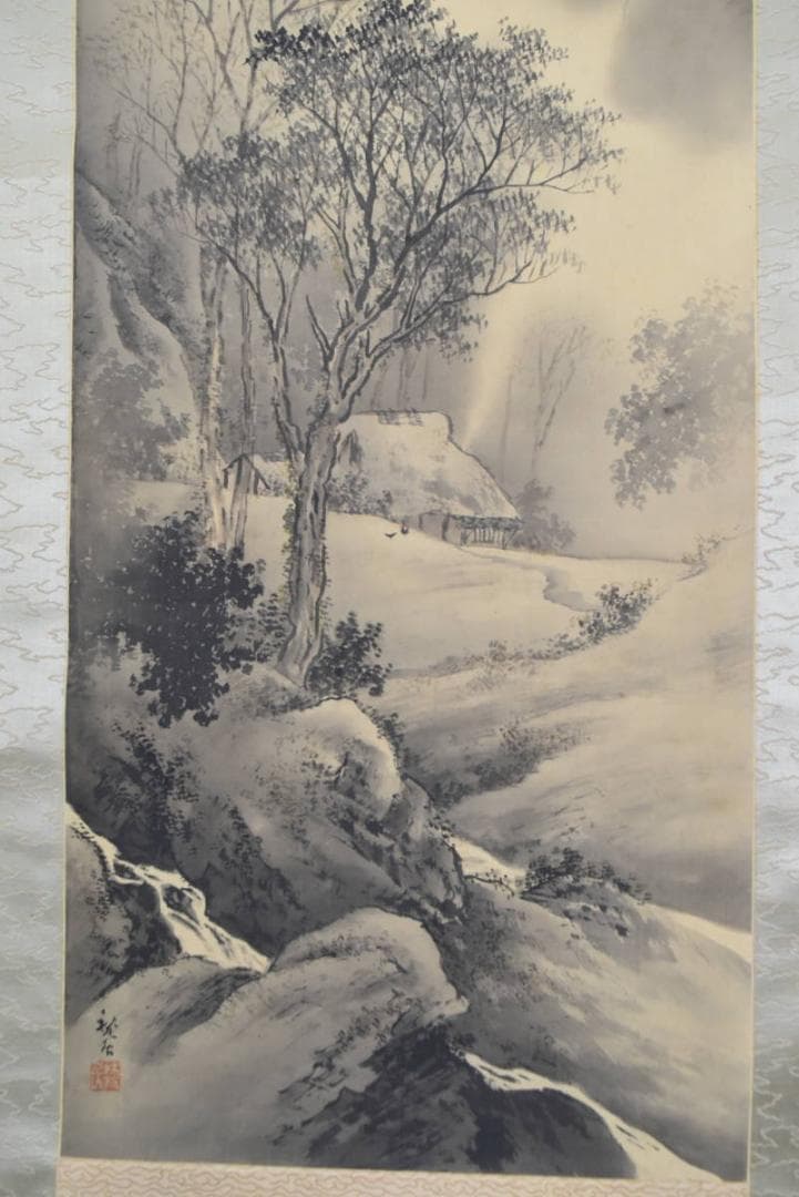 中林甃居/喜多暉月の門人/大阪の人/山村渓水図/掛軸/名家伝来/AA-927