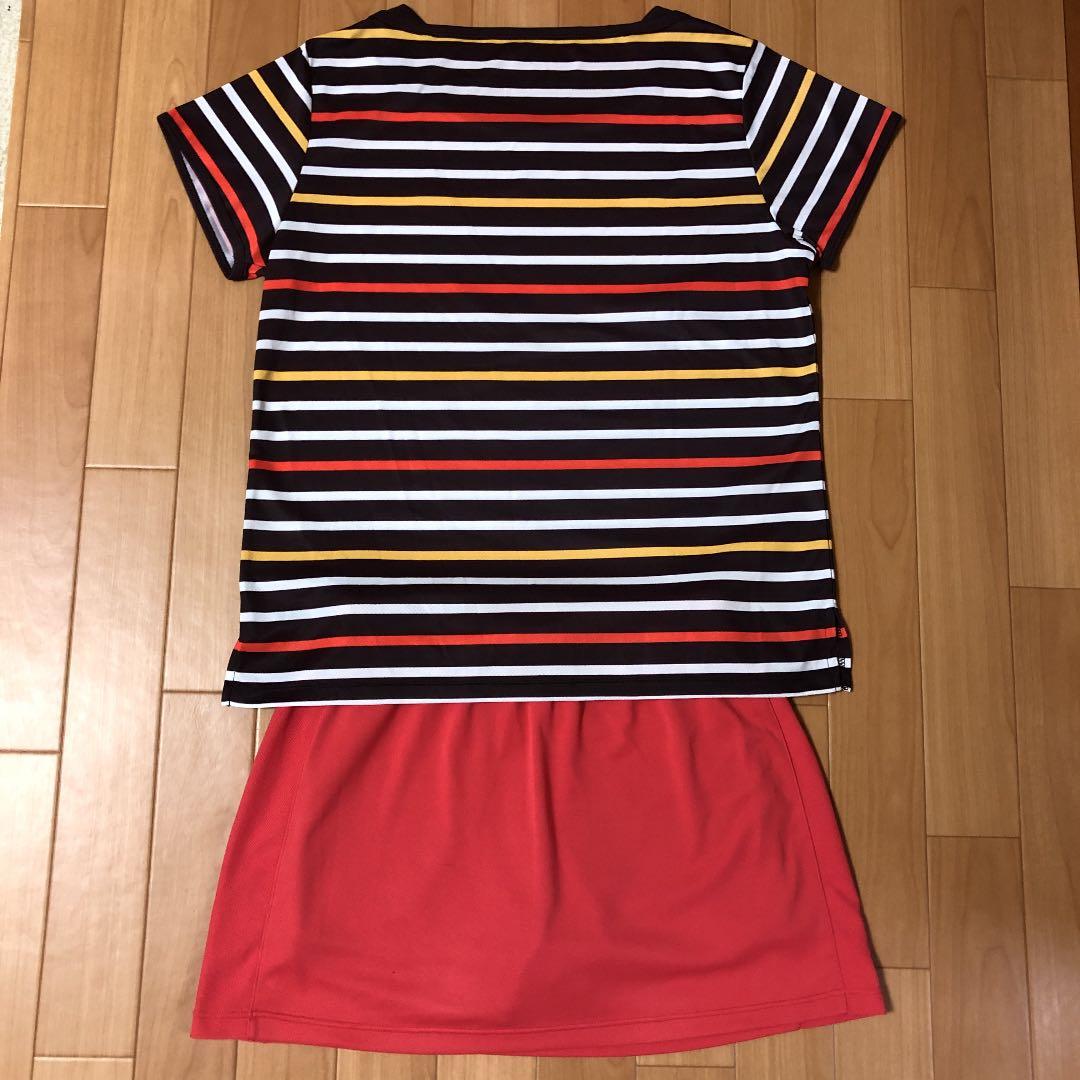 ellesse エレッセ　レディース テニスウェア　セット　ボーダー　ブラウン