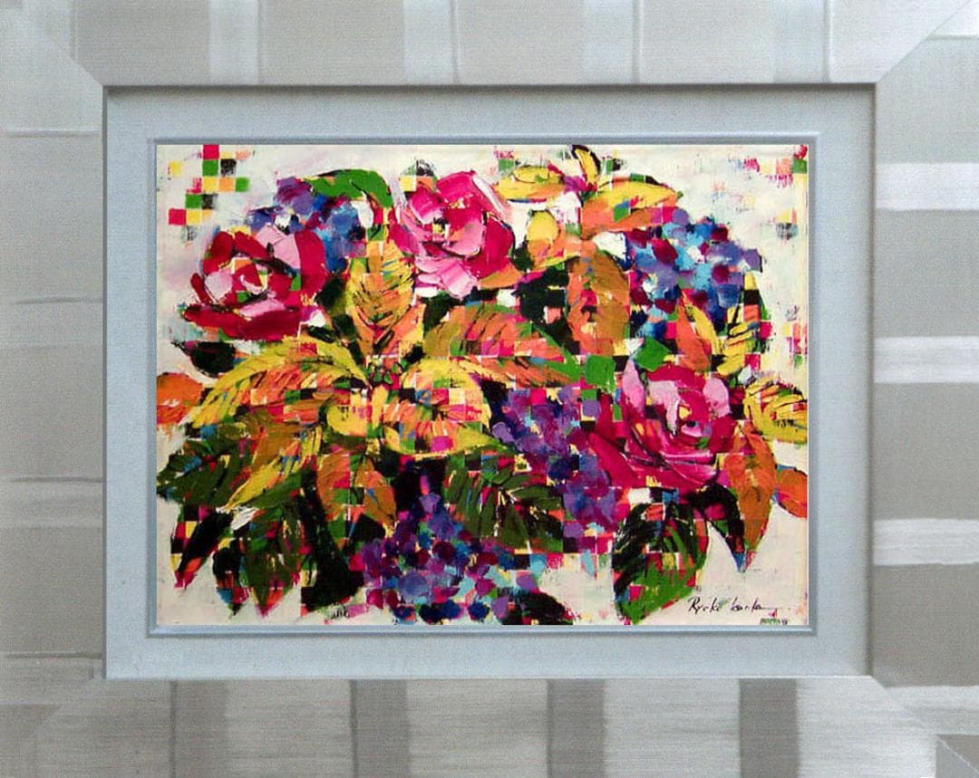 油絵 菅家令子 絵 絵画 インテリア 額付(黒) uF6-061704 花
