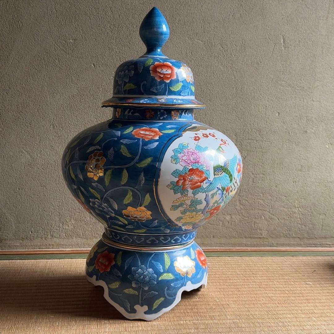 【骨董屋整理品】古許壺 菊水作 飾壺 沈香壺 金彩 孔雀 花文花瓶 高さ55cm