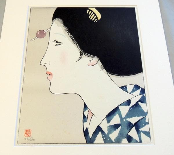 ● 竹久夢二 ● 木版画 額装２点　【 ゆかたの女 】【 少女 】大正浪漫