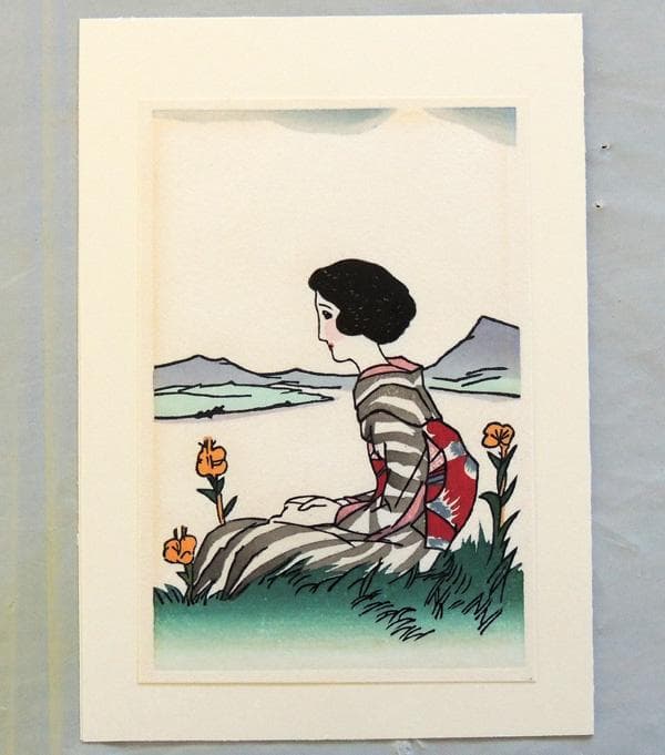 ● 竹久夢二 ● 木版画 額装２点　【 ゆかたの女 】【 少女 】大正浪漫