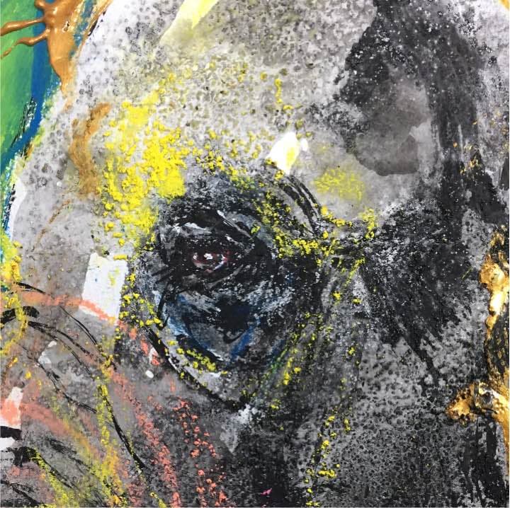 なぜが、ゾウが大好き！水彩画用紙24,5cm×35cm、墨、その他