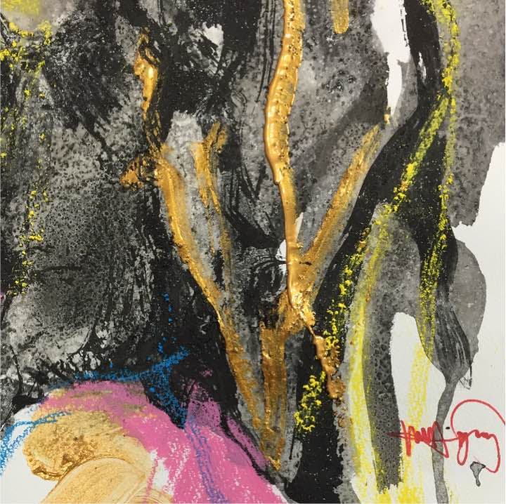 なぜが、ゾウが大好き！水彩画用紙24,5cm×35cm、墨、その他