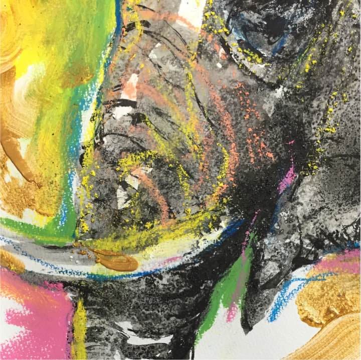 なぜが、ゾウが大好き！水彩画用紙24,5cm×35cm、墨、その他