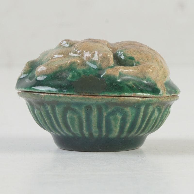 茶道具　萬古焼　色絵　鹿　香合　時代箱　C　9989
