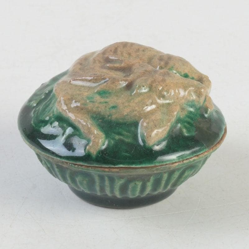 茶道具　萬古焼　色絵　鹿　香合　時代箱　C　9989