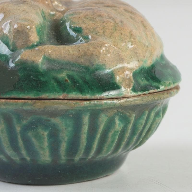 茶道具　萬古焼　色絵　鹿　香合　時代箱　C　9989