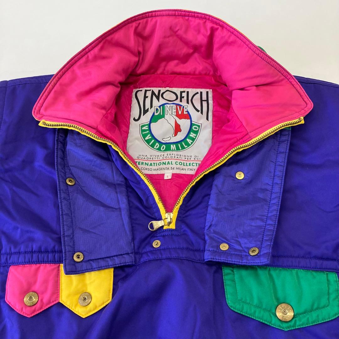 SENOFICH　スキーウェア　80s　アノラックパーカー　マルチカラー　紫　L