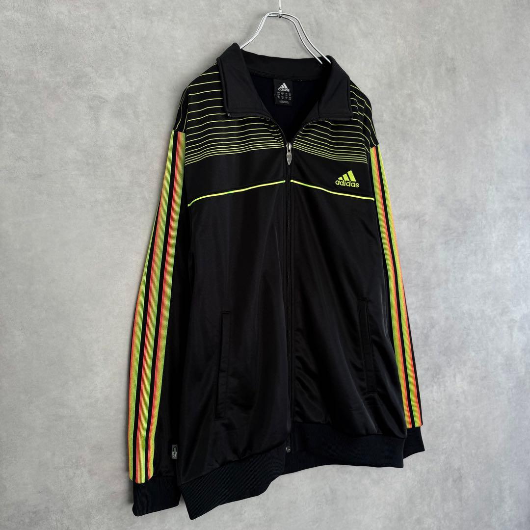 00s old adidas トラックジャケット M ブラック×ネオンカラー ②