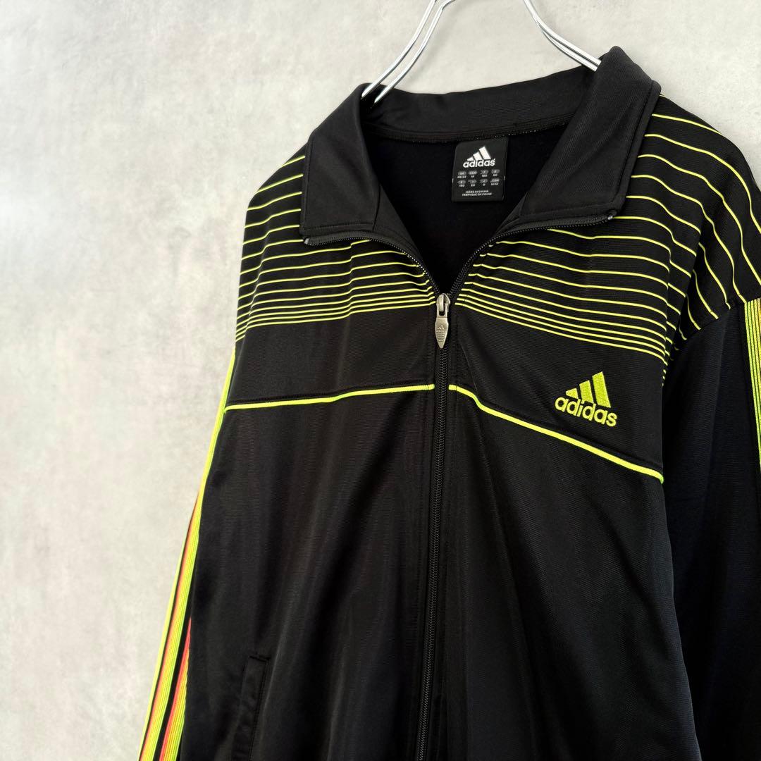 00s old adidas トラックジャケット M ブラック×ネオンカラー ②