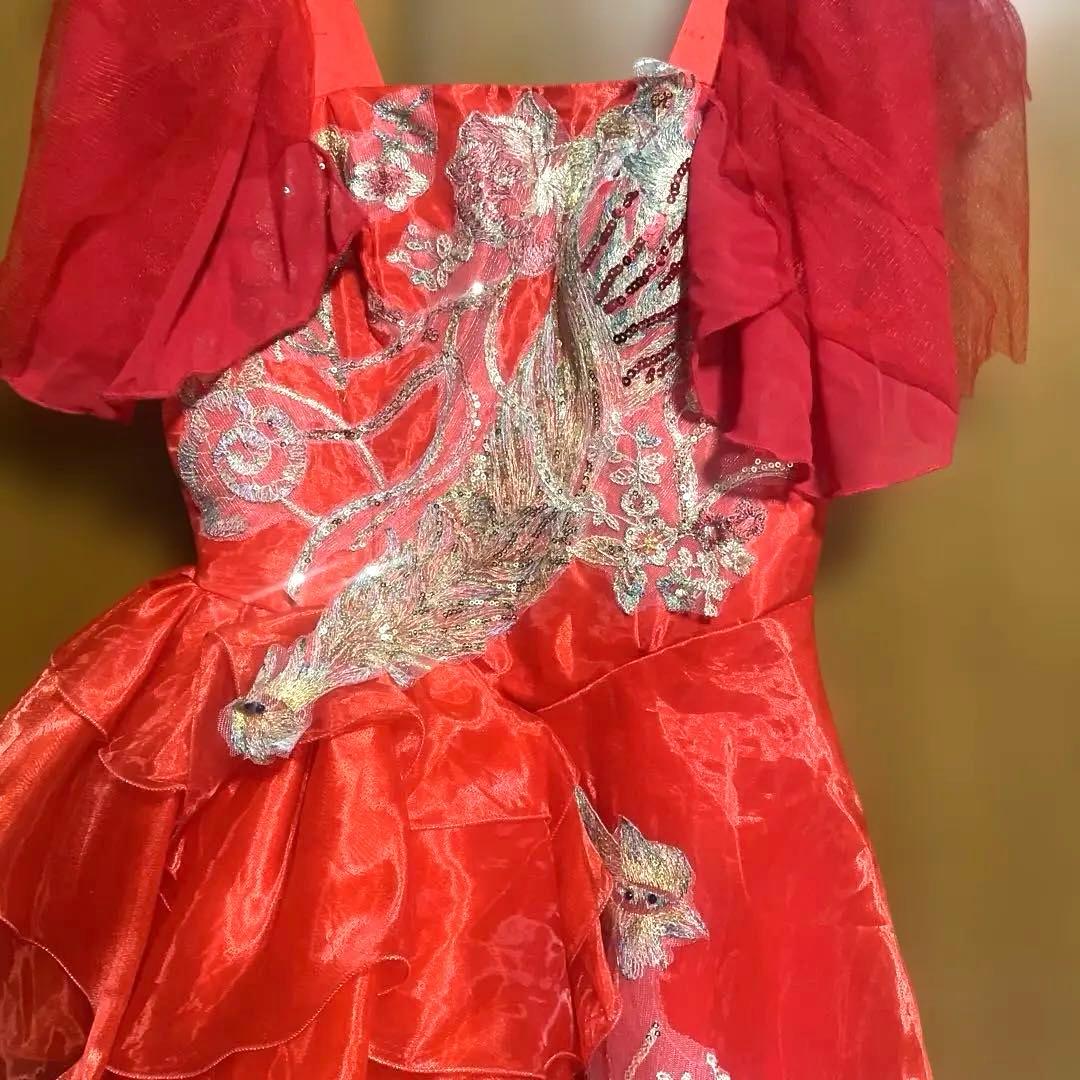 赤色刺繍入りダンスカラオケ　ドレス 鳳凰 豪華