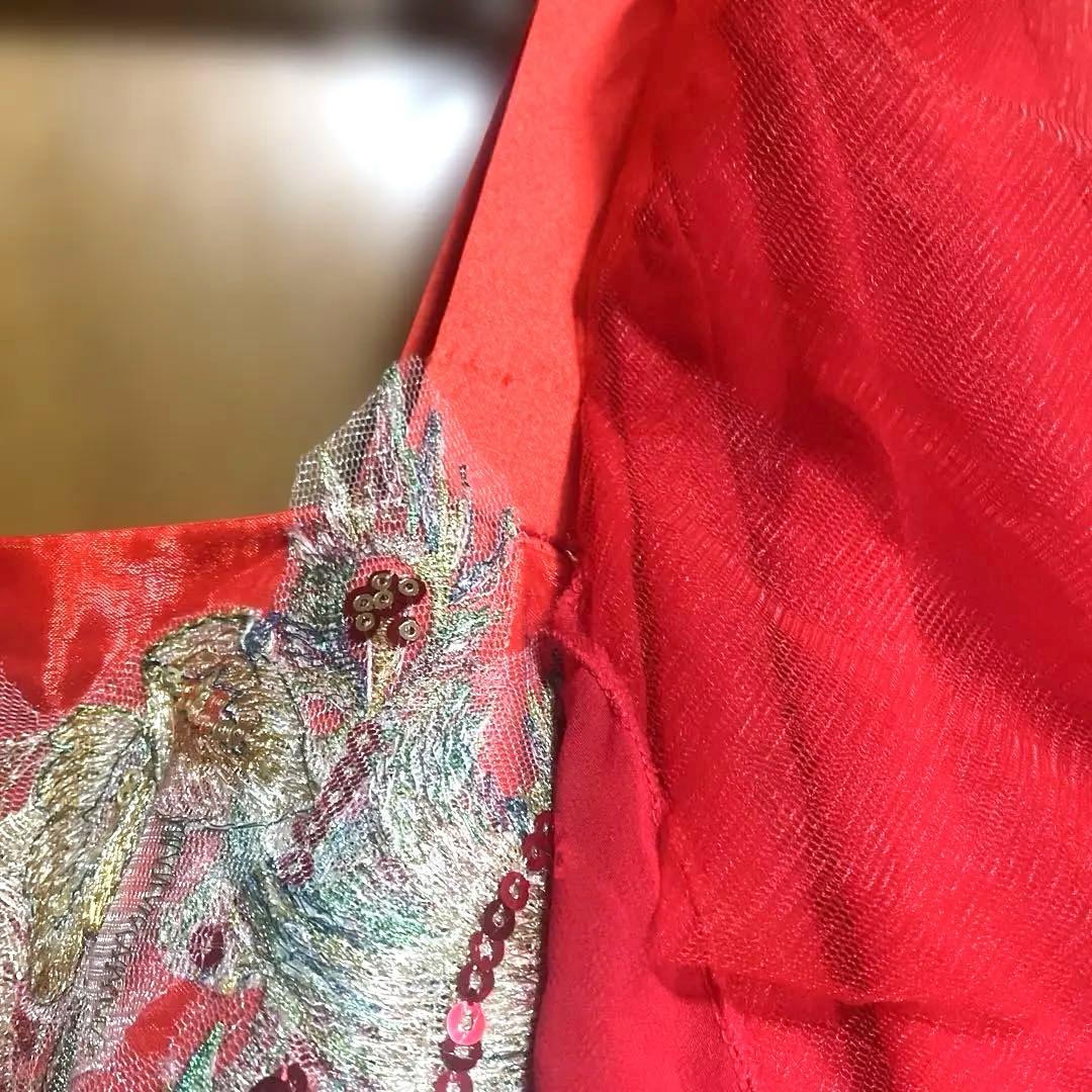赤色刺繍入りダンスカラオケ　ドレス 鳳凰 豪華