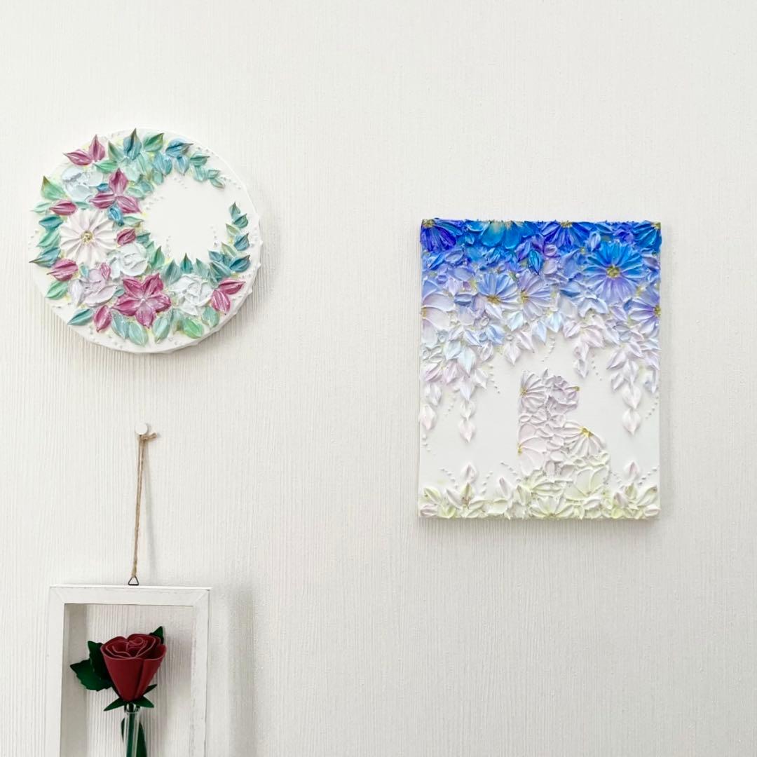「夜明けに咲く」　27.3×22㎝　猫のテクスチャーアート　夜空のアート