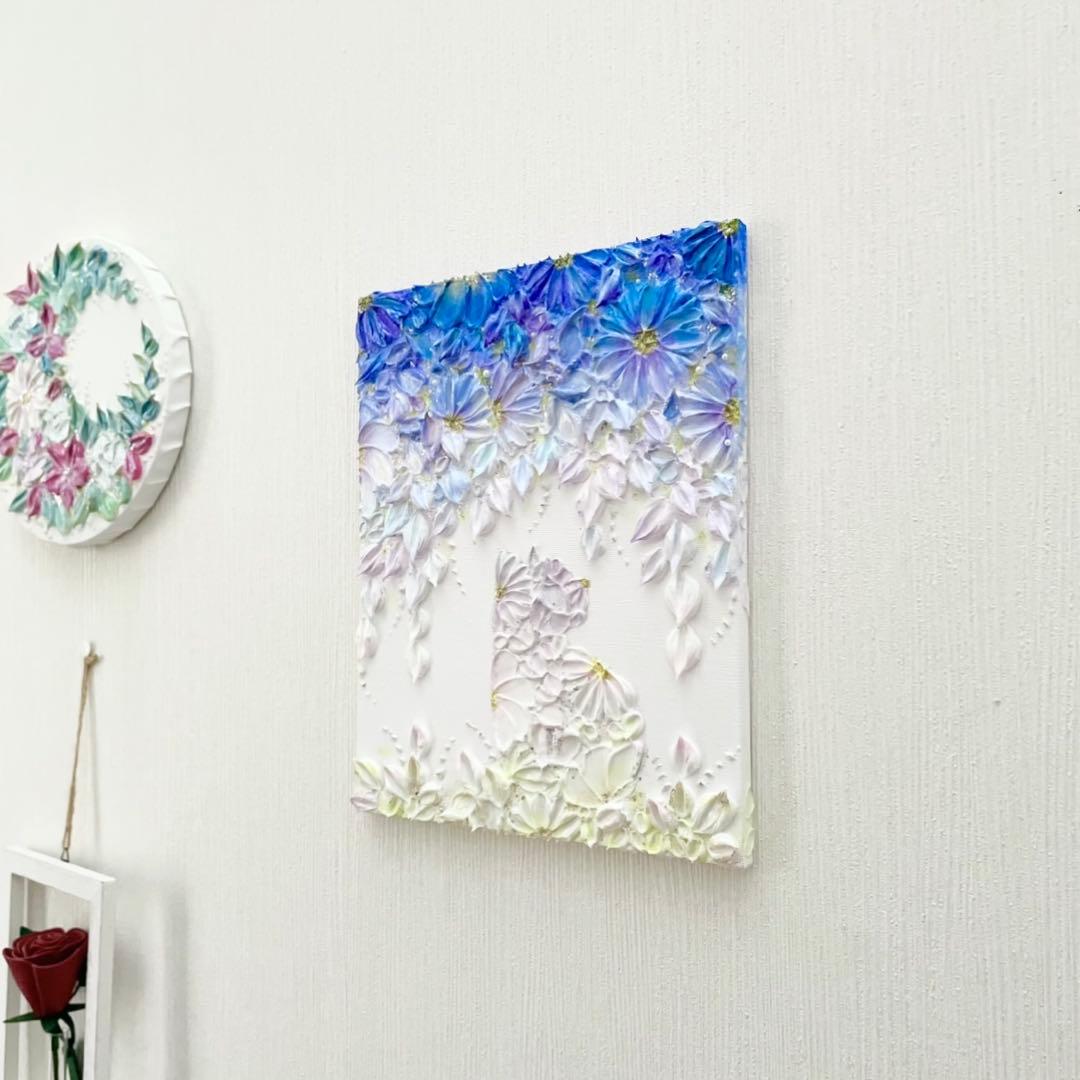 「夜明けに咲く」　27.3×22㎝　猫のテクスチャーアート　夜空のアート