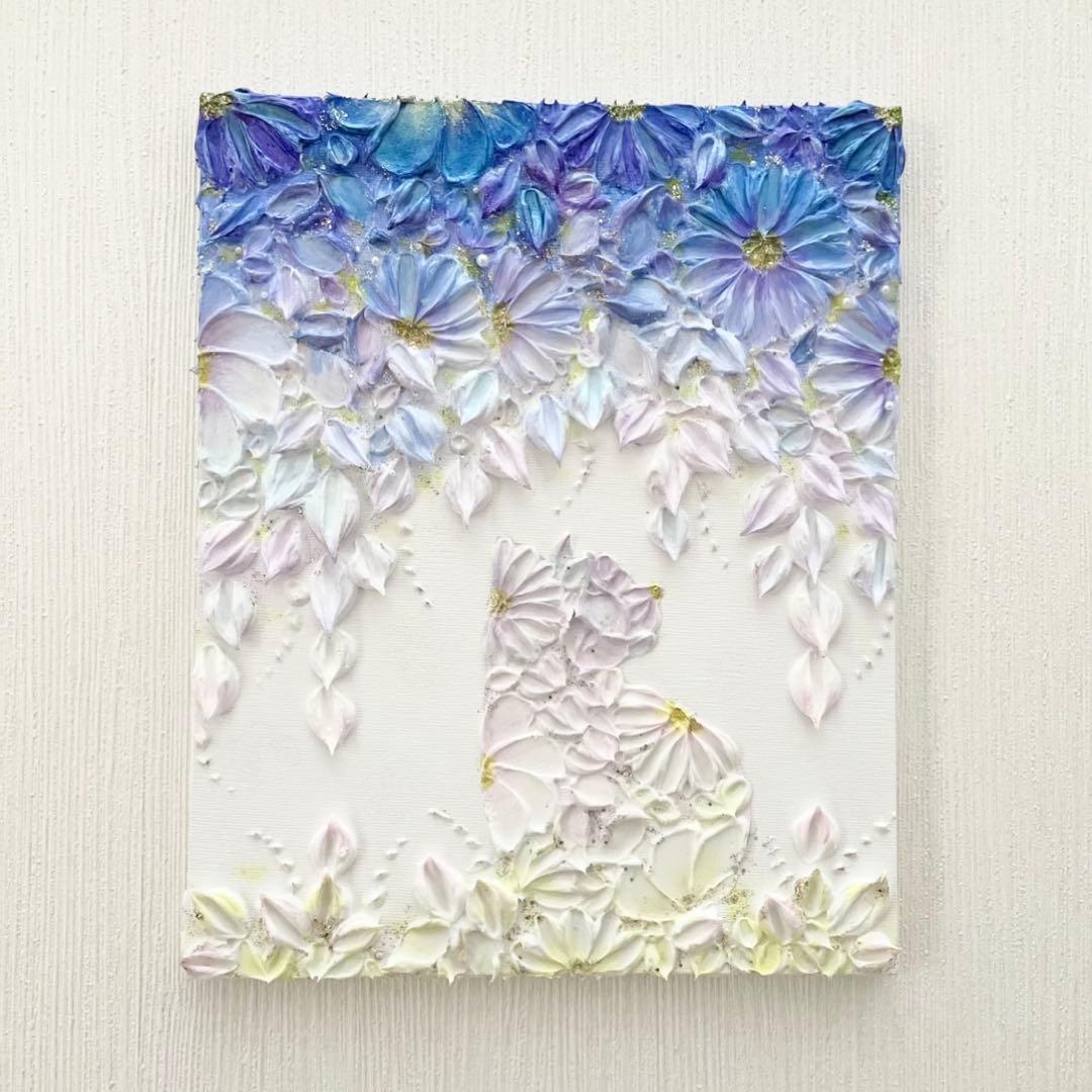 「夜明けに咲く」　27.3×22㎝　猫のテクスチャーアート　夜空のアート