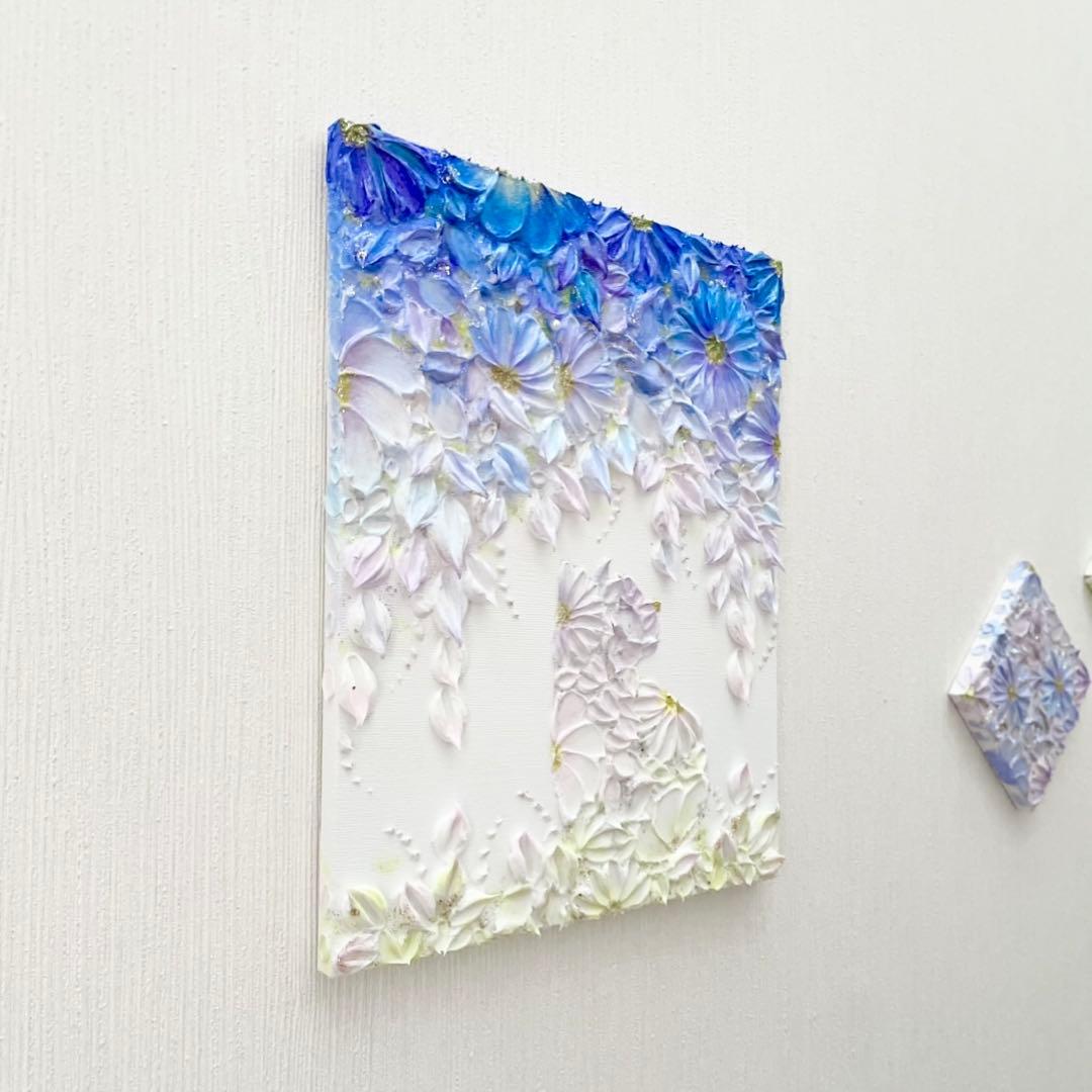 「夜明けに咲く」　27.3×22㎝　猫のテクスチャーアート　夜空のアート