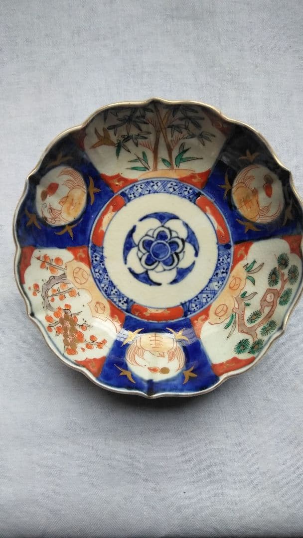 骨董 古伊万里 金襴色絵 赤絵染め付け鉢５客